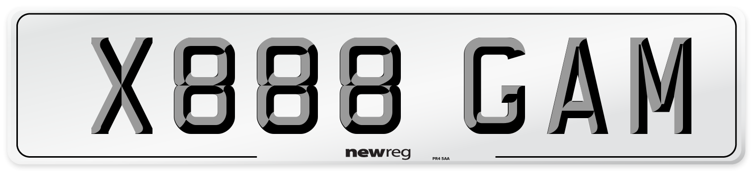 X888 GAM Number Plate from New Reg